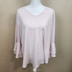 Liz Claiborne Career Pink Polka Dot Women's LS Top XL (5265)